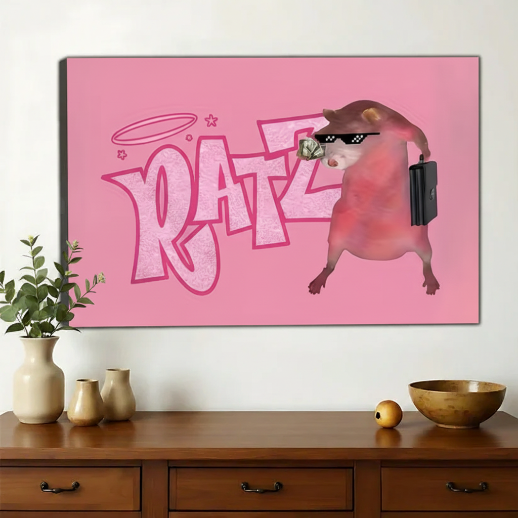 Funny Pink "RATZ" Rat Banner Wall Art – Humorous Retro Rat Canvas Print