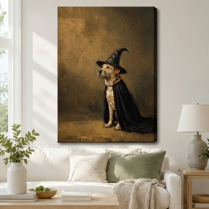 Labrador Witch Hat Black Cape Portrait Canvas Print