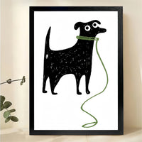 Dog with Leash Wall Art - Minimalist Line Drawing Print