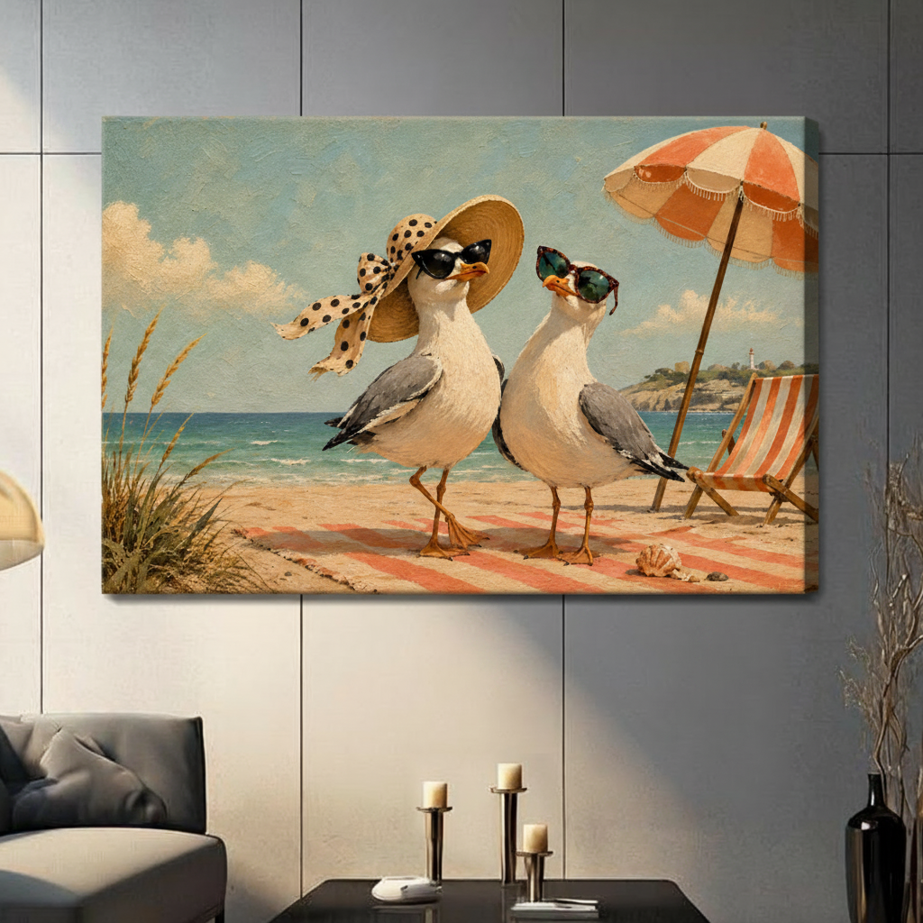 Retro Seagull Couple Canvas Art Wall Art