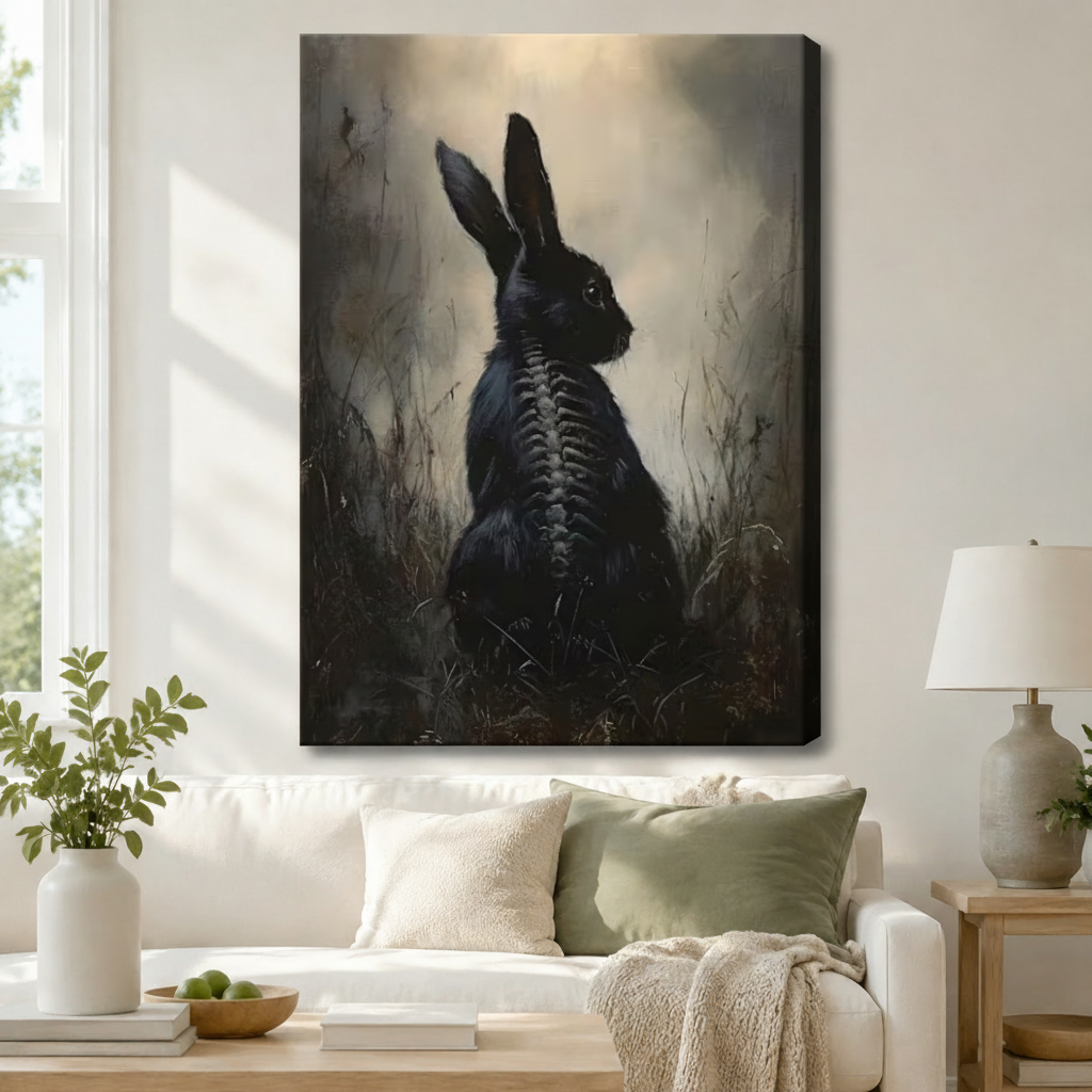 Dark Gothic Black Rabbit Spine Oil Painting Canvas Print