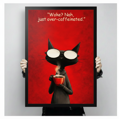 Over-Caffeinated Cat Funny Quote Canvas Wall Art