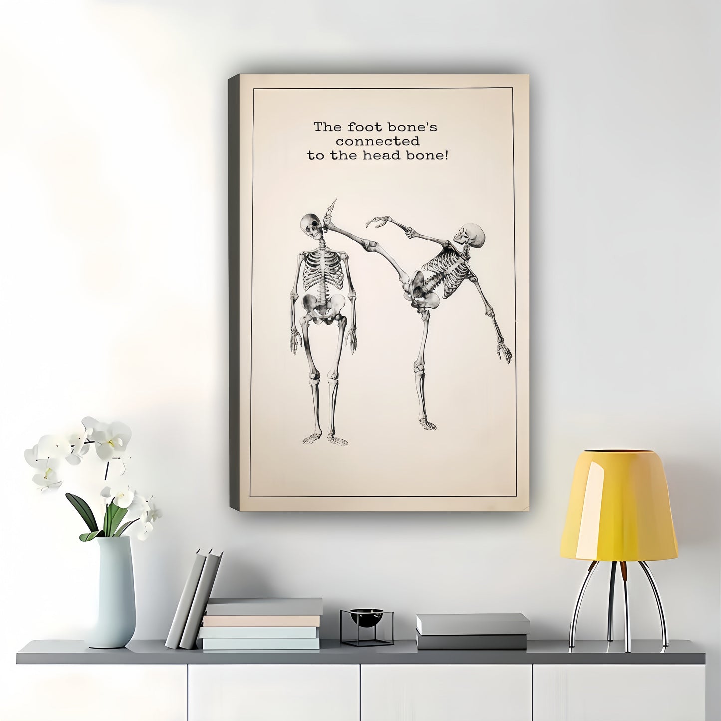 Dancing Skeletons Whimsical Wall Art | Funny Retro Quote Print for Living Room & Office