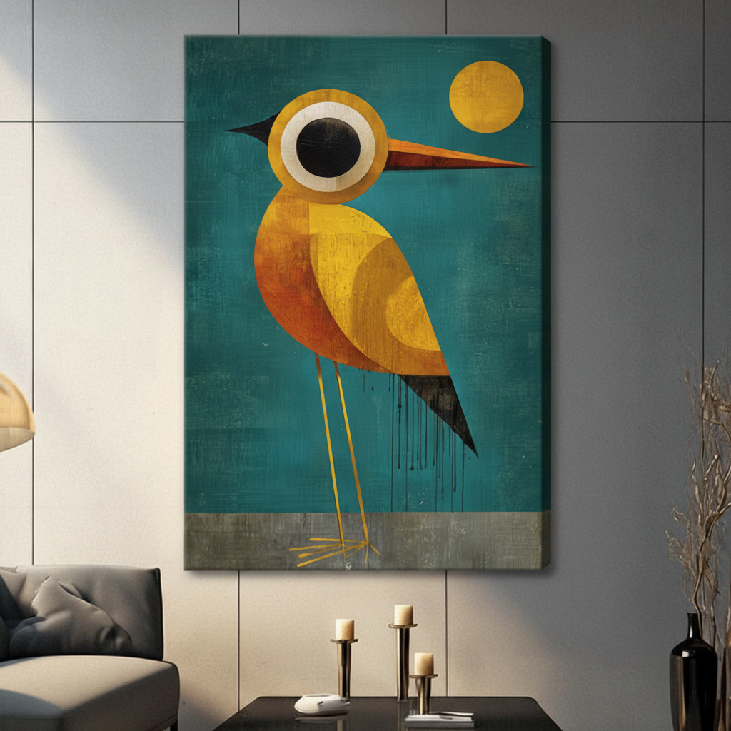 Abstract Golden Bird Teal Canvas Art Wall Art