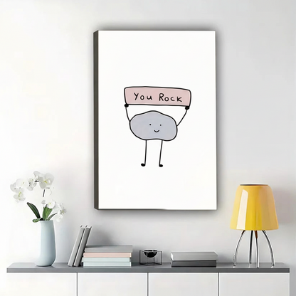 "You Rock" Minimalist Wall Art – Cute Encouragement Canvas Print on Natural Wood Frame