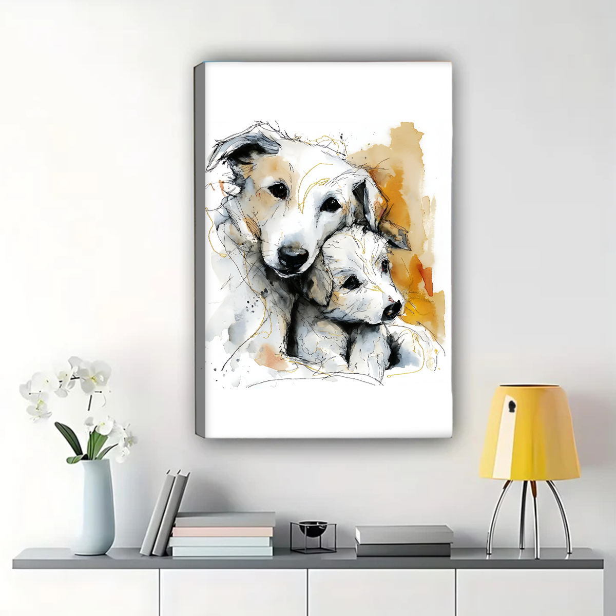 Two Dogs Cuddling Watercolor Canvas Art - Heartwarming Pet Wall Decor