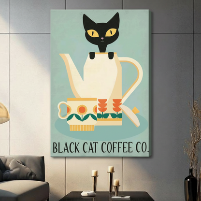 Black Cat Coffee Co Retro Poster Canvas Wall Art