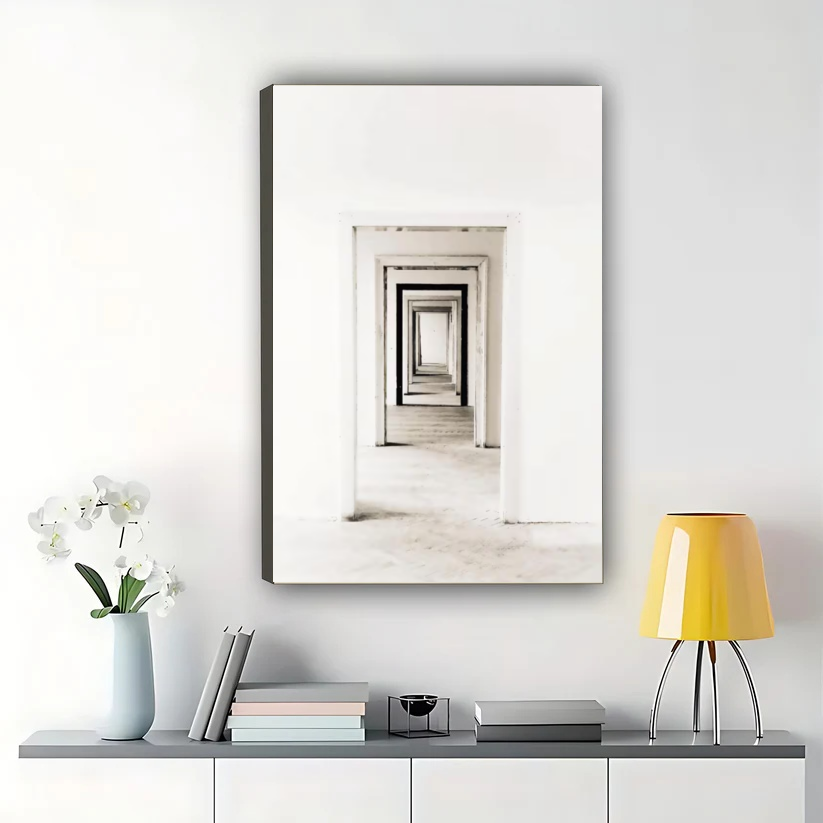 Minimalist Endless Corridor Wall Art – Modern Depth Perspective Framed Canvas Print