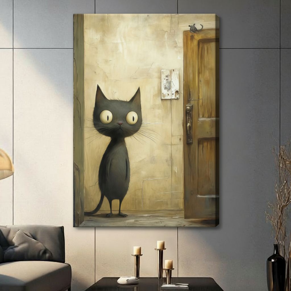 Gothic Black Cat Door Vintage Expressionist Canvas Print