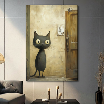 Gothic Black Cat Door Vintage Expressionist Canvas Print