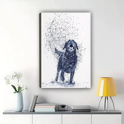 Splash Dog – Sketch Style Wet Dog Wall Art on Natural Wood Canvas