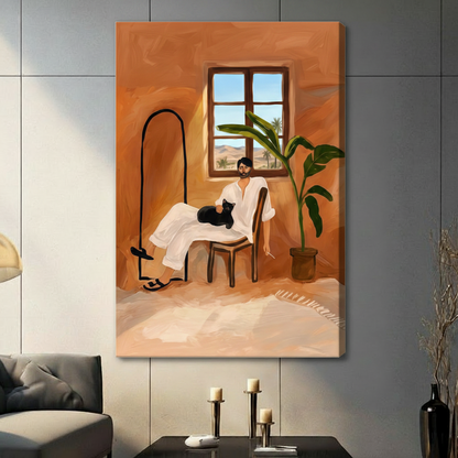 Moroccan Room Man Black Cat Desert Canvas Print