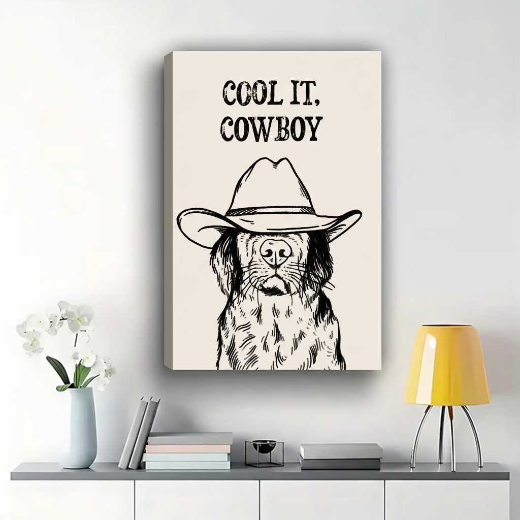 Cool It Cowboy Dog Wall Art - Funny Western Canvas Print