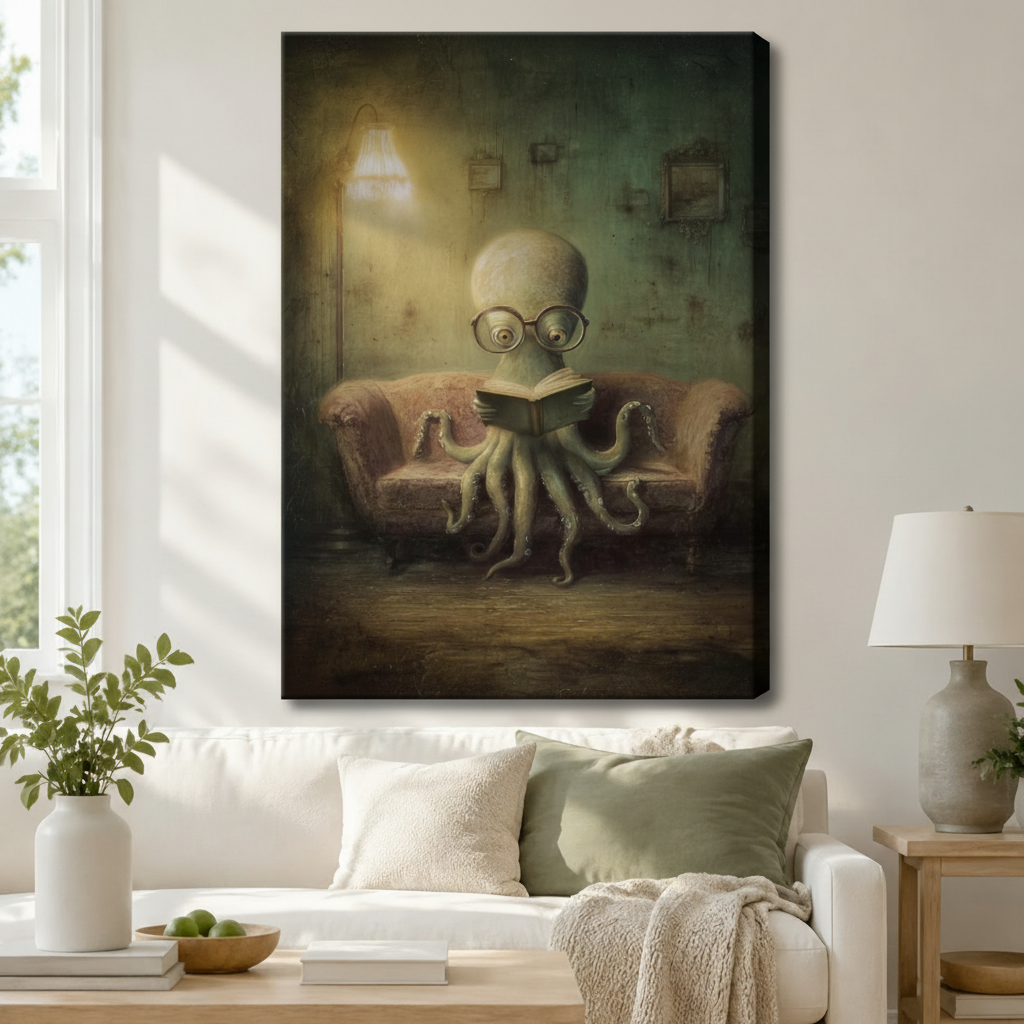 Bookish Octopus Reading Glasses Gothic Fantasy Canvas Print