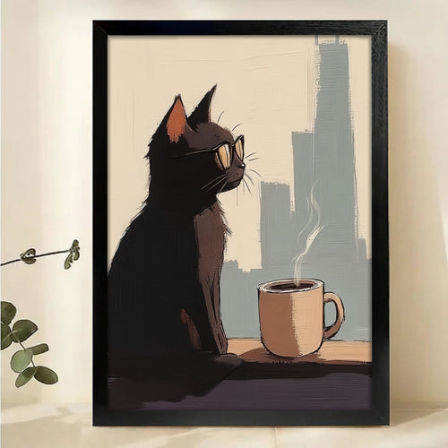 Cool Cat Coffee Canvas Print - Urban Morning Vibes Wall Art