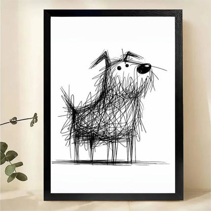 Scruffy Dog Sketch Wall Art - Quirky Line Drawing Print