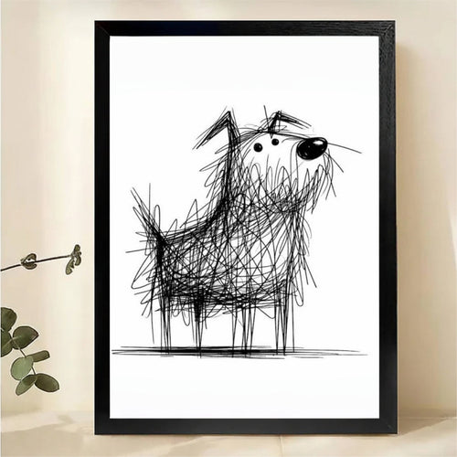 Scruffy Dog Sketch Wall Art - Quirky Line Drawing Print