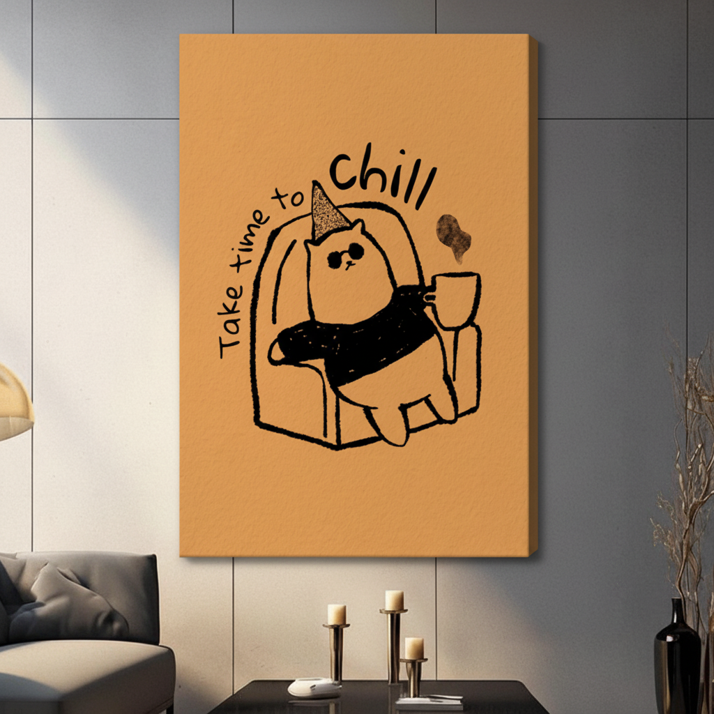 Take Time to Chill Cat Coffee Funny Canvas Print