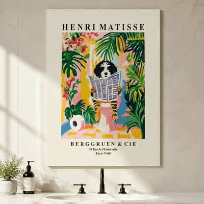Matisse-Style Dog Reading Newspaper Framed Canvas Art