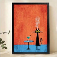 Black Cat with Martini Wall Art – Retro Mid-Century Canvas