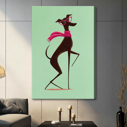Chic Greyhound Fashion Illustration Canvas Wall Art