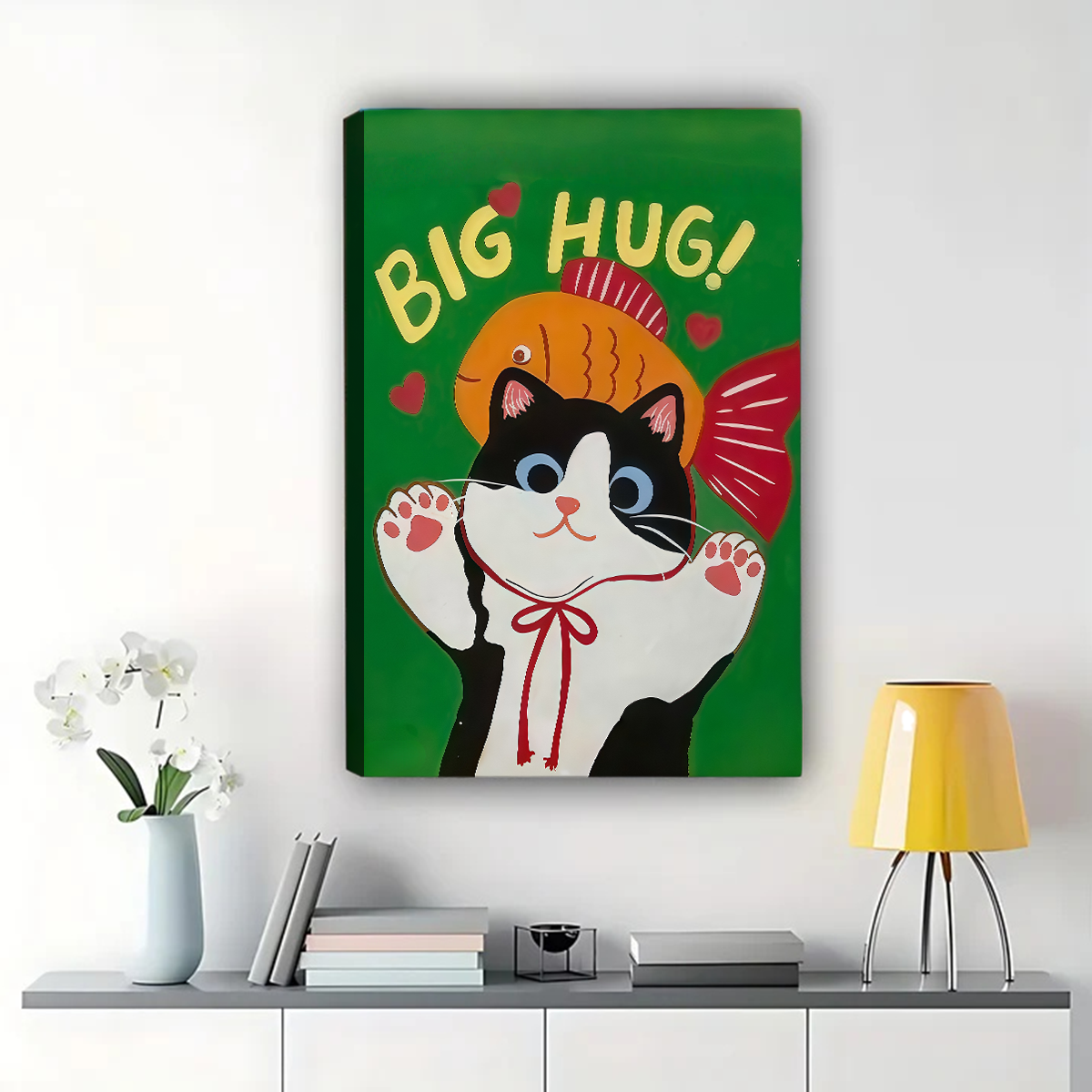 Cat and Goldfish Wall Art - Big Hug Canvas Print