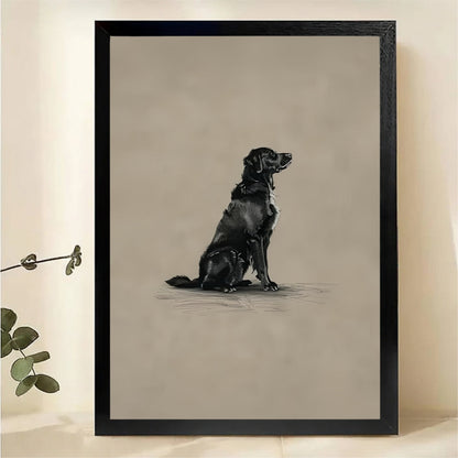 Black Labrador Sitting and Looking Up Wall Art - Charcoal Sketch Canvas Print