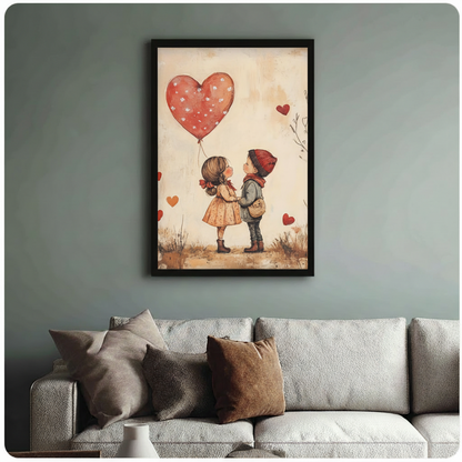 Romantic Kids Heart Balloon Canvas Wall Art