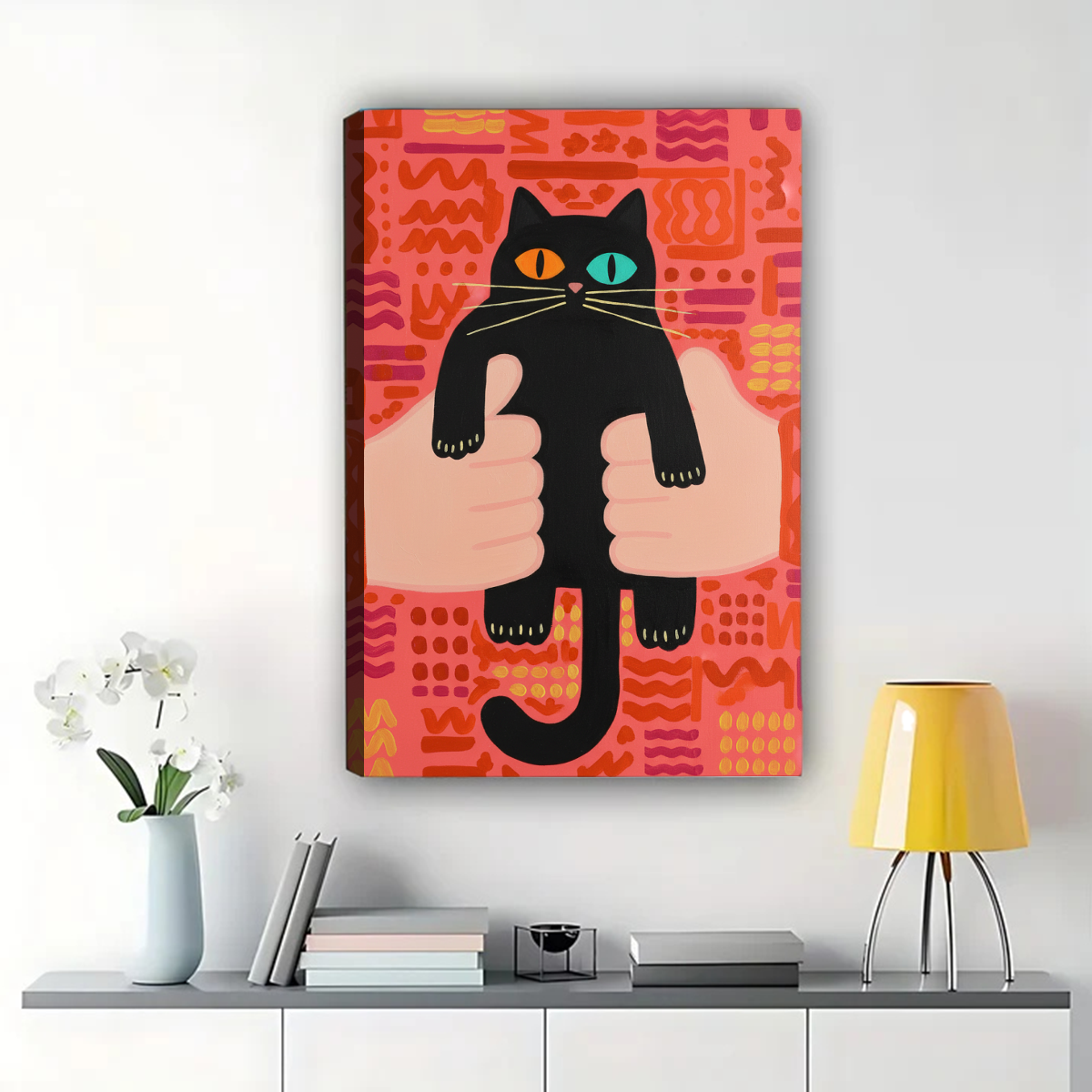 Black Cat with Odd Eyes Art Print - Colorful Abstract Wall Decor Canvas Wall Art