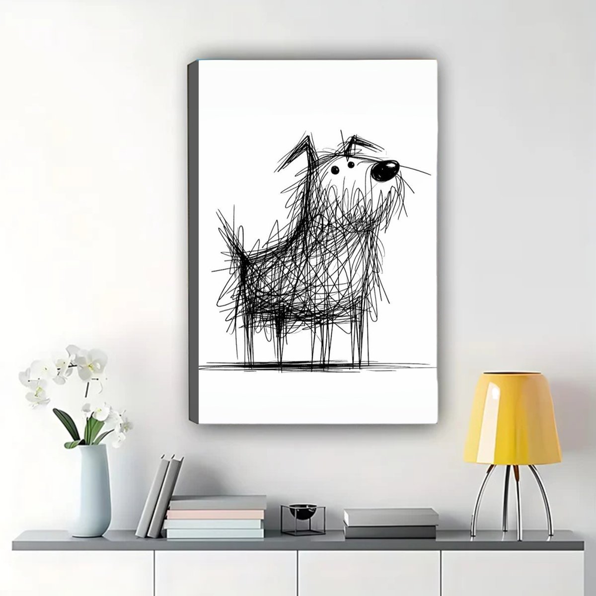 Scruffy Dog Sketch Wall Art - Quirky Line Drawing Print