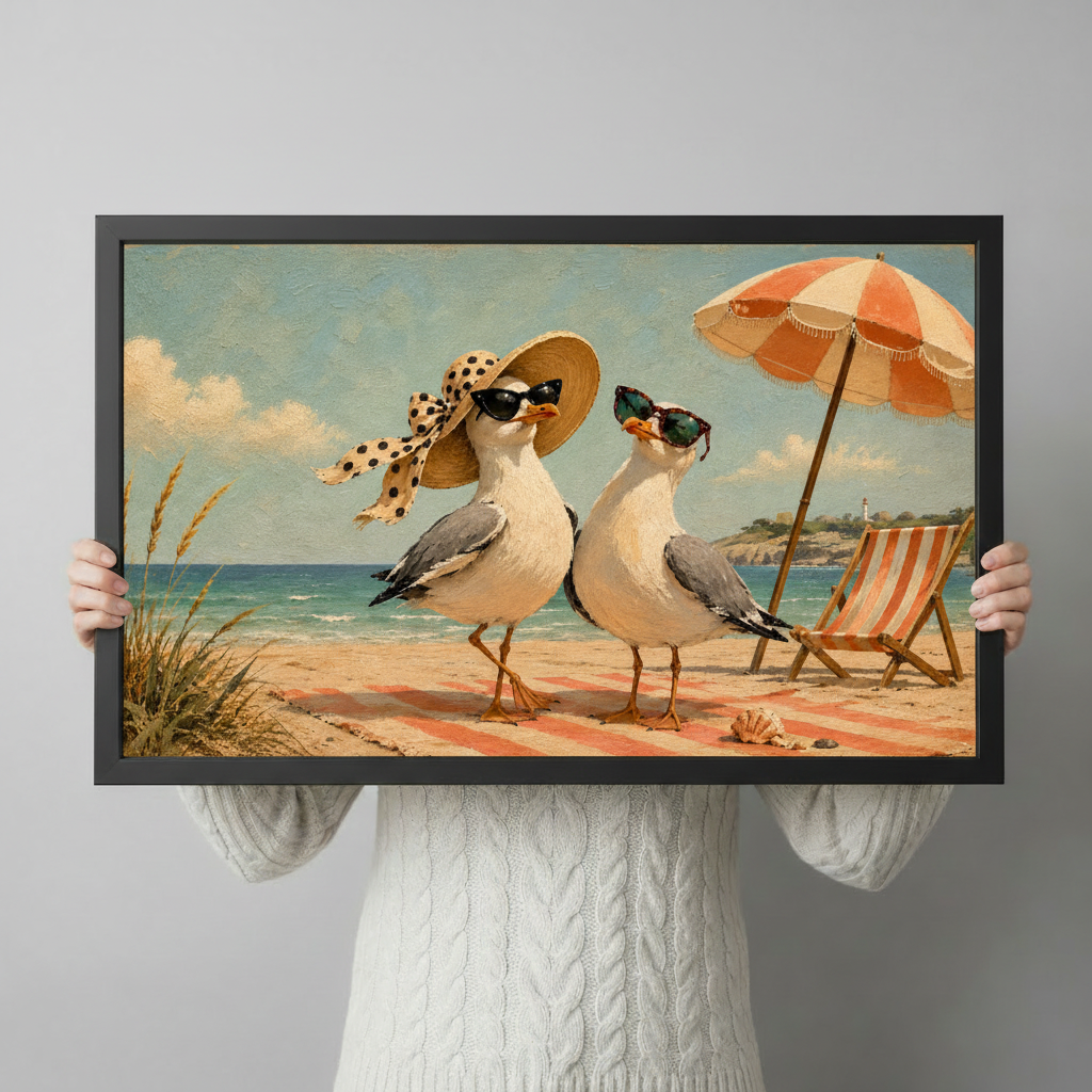 Retro Seagull Couple Canvas Art Wall Art