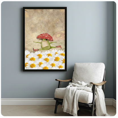Mushroom Hat Frog Daisy Splits Whimsical Canvas Print