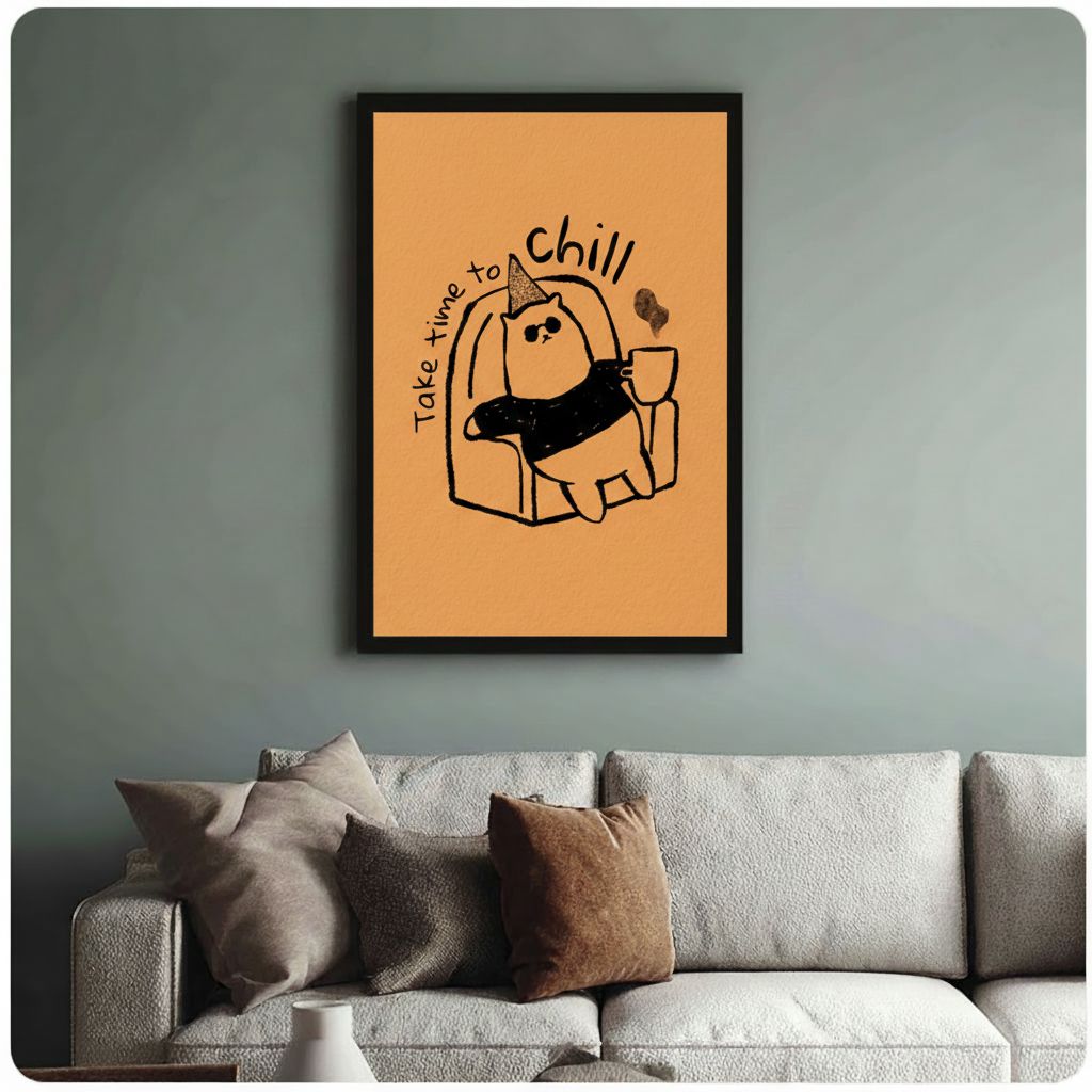 Take Time to Chill Cat Coffee Funny Canvas Print