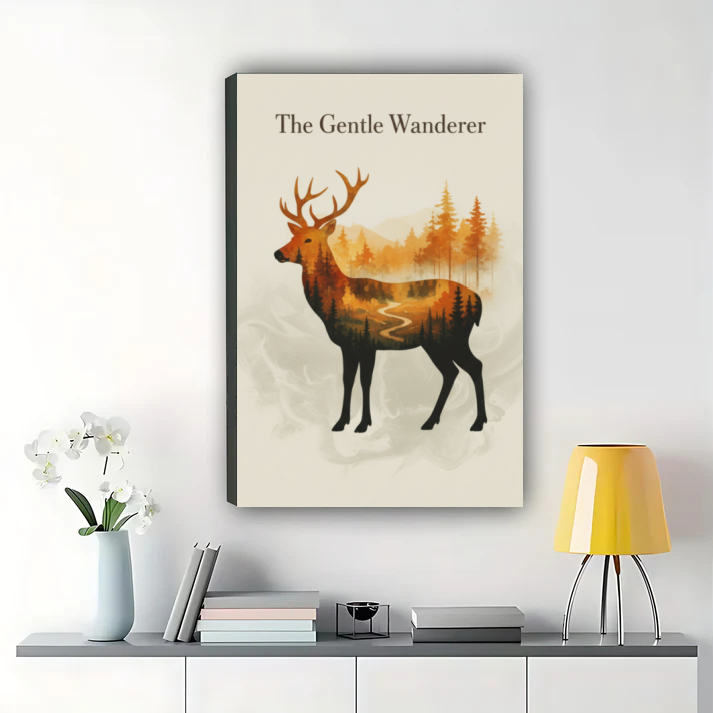 The Gentle Wanderer - Deer Forest Landscape Wall Art Print