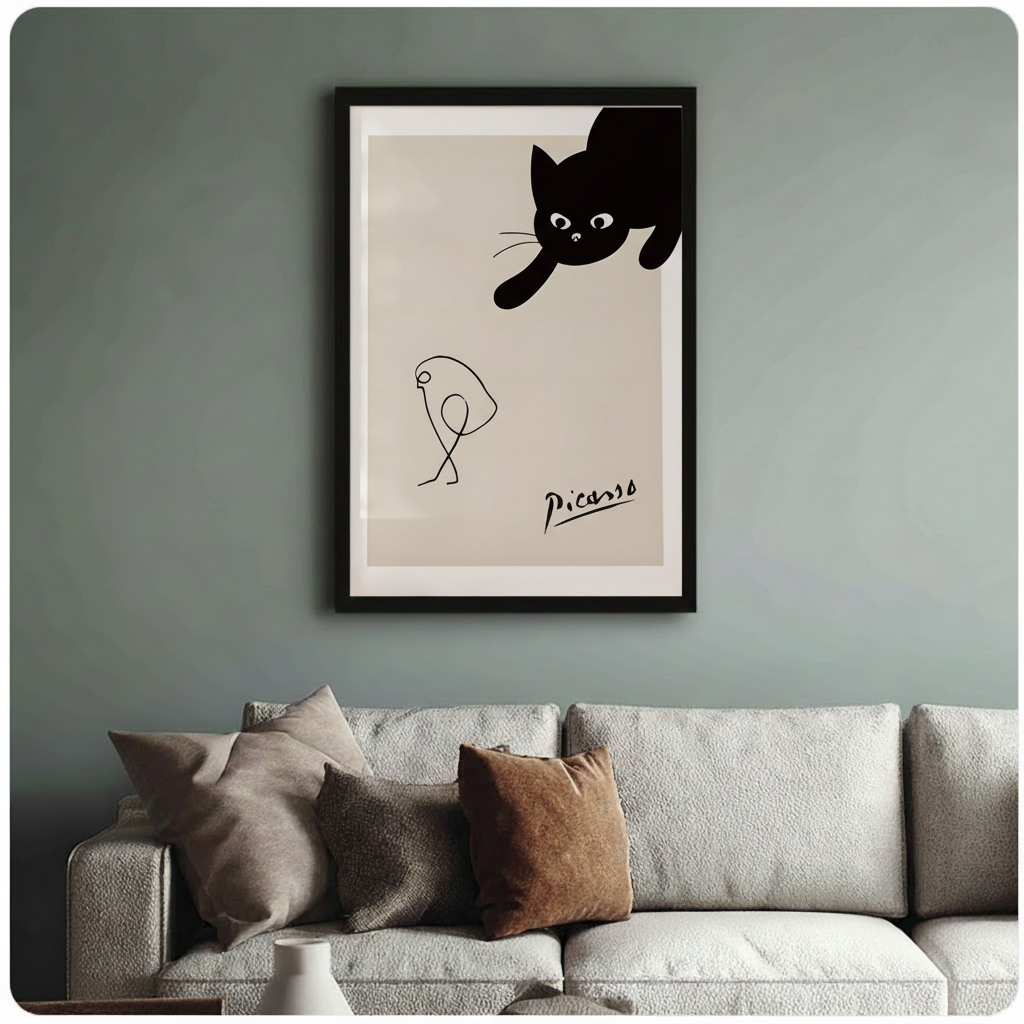 Picasso-Style Black Cat Minimalist Canvas Wall Art