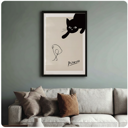 Picasso-Style Black Cat Minimalist Canvas Wall Art