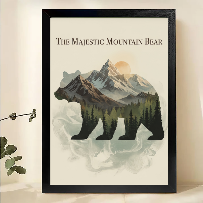 Mountain Bear Wall Art - Double Exposure Nature Print