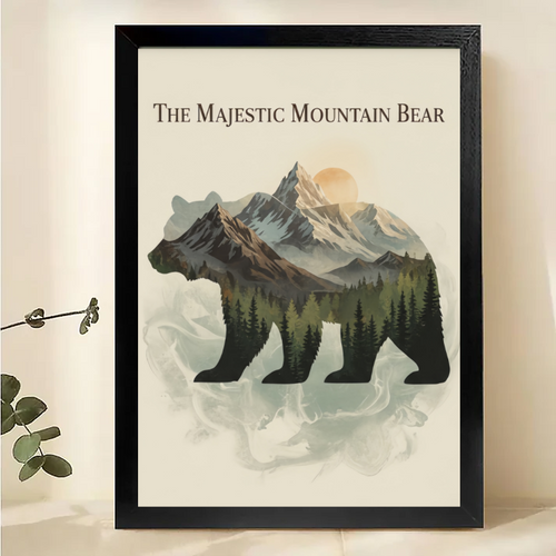 Mountain Bear Wall Art - Double Exposure Nature Print