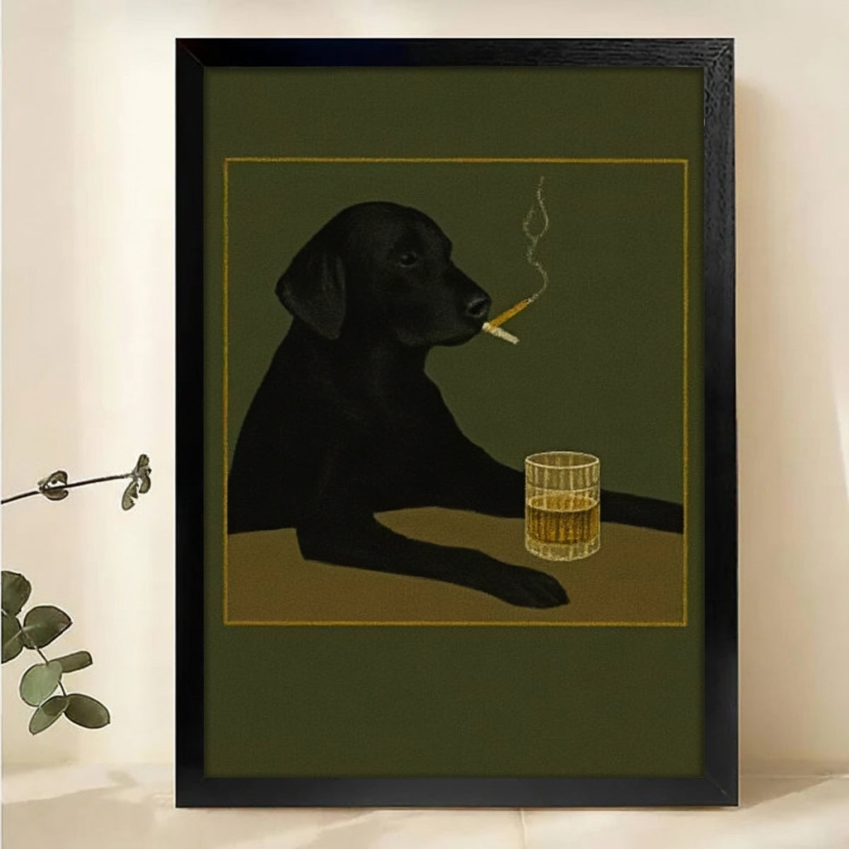 Sophisticated Black Lab Canvas Print - Whiskey & Cigar Dog Art