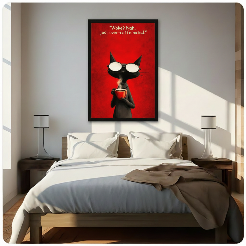 Over-Caffeinated Cat Funny Quote Canvas Wall Art