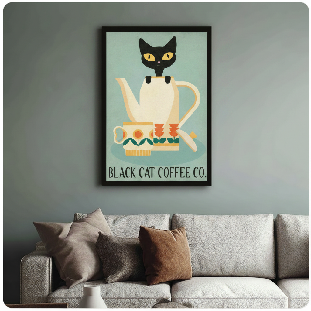Black Cat Coffee Co Retro Poster Canvas Wall Art