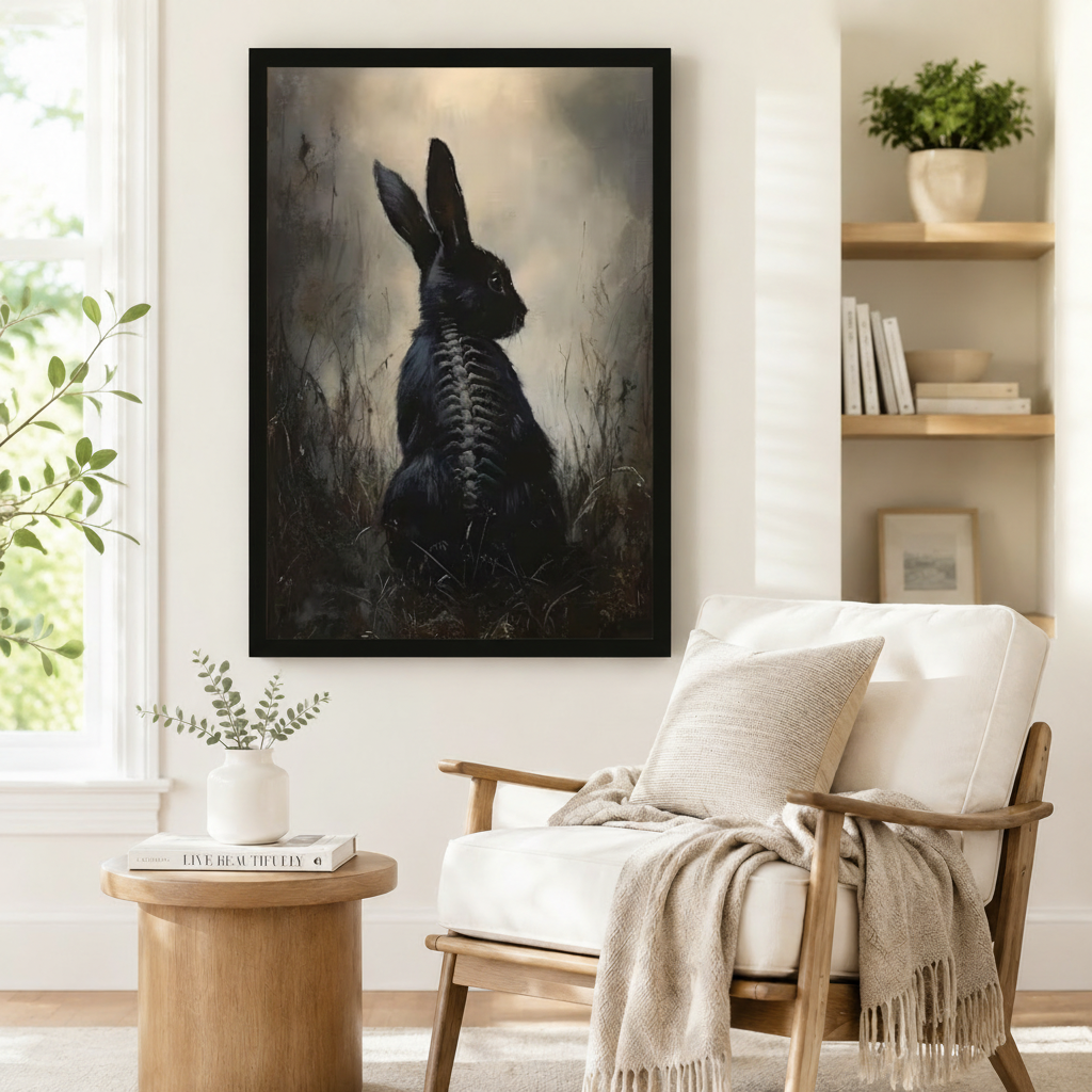 Dark Gothic Black Rabbit Spine Oil Painting Canvas Print
