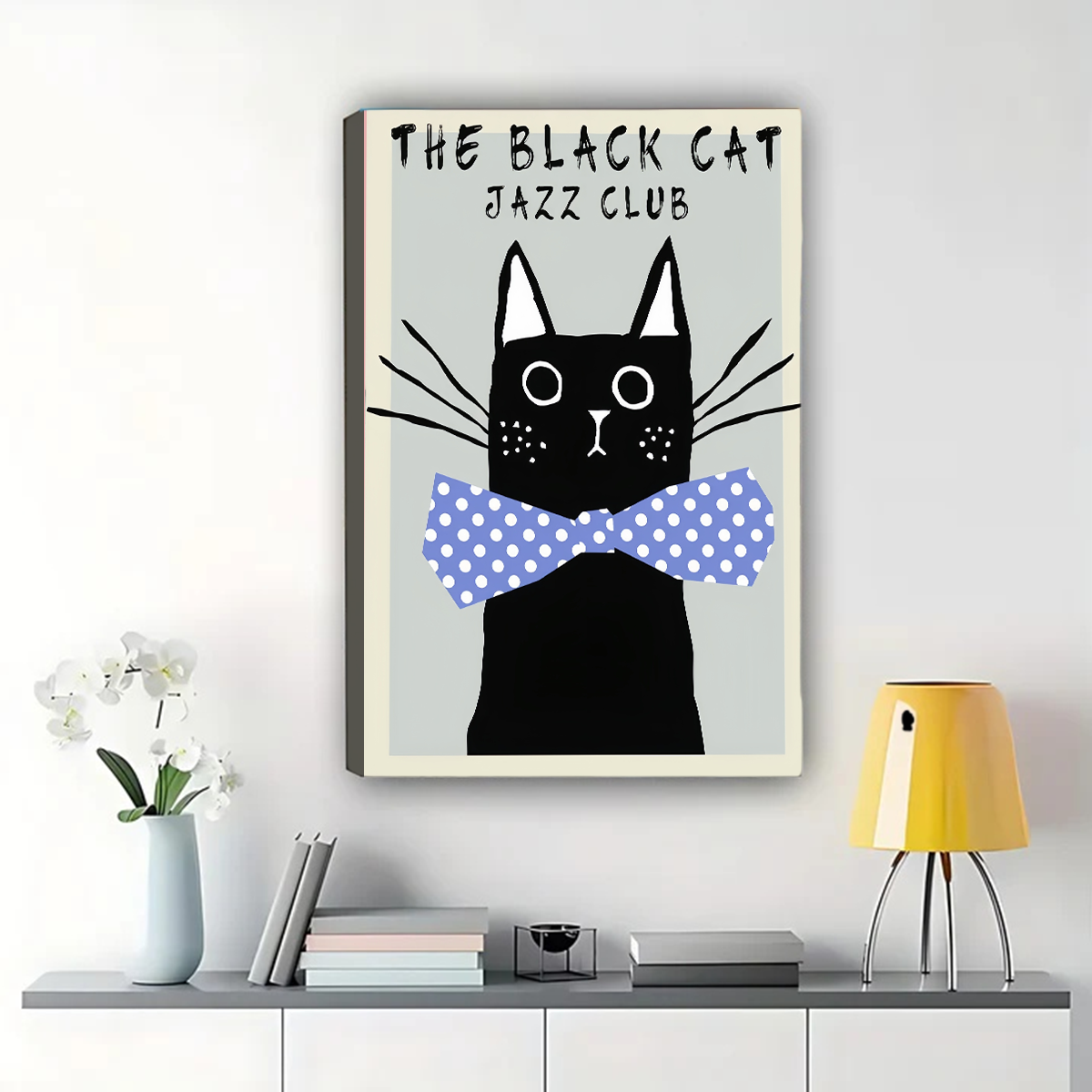 Black Cat Jazz Club Wall Art - Vintage Retro Poster Canvas Print