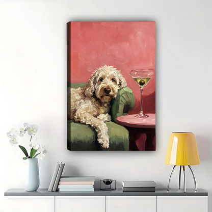 Doodle Dog with Martini Wall Art - Chic Pink Print