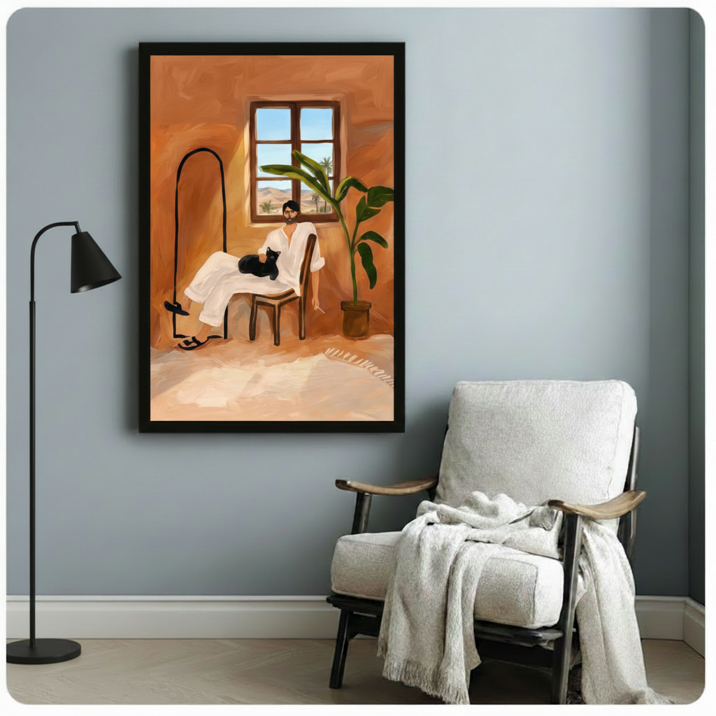Moroccan Room Man Black Cat Desert Canvas Print