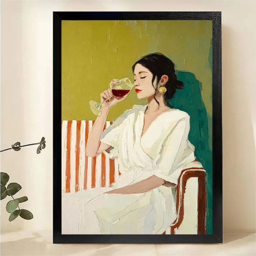 Woman with Wine Canvas Art - Modern Impressionist Portrait