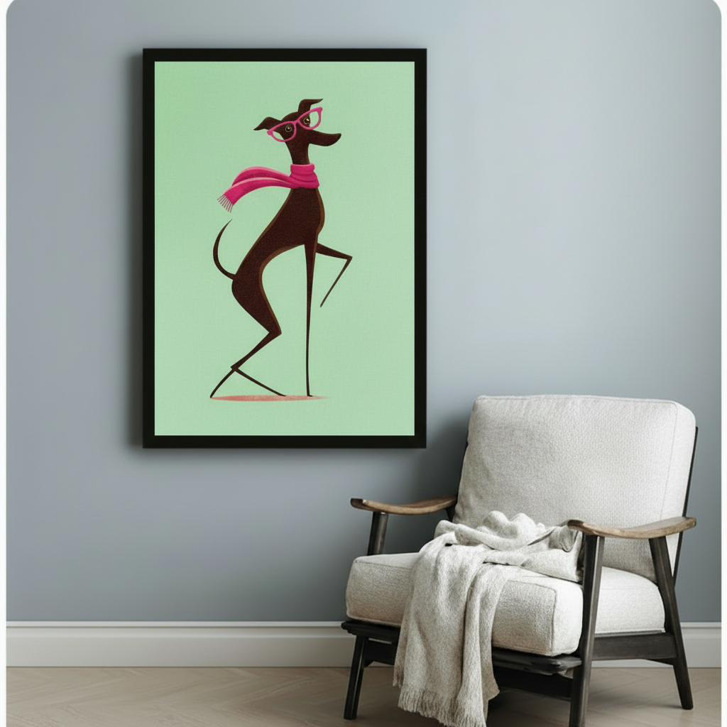 Chic Greyhound Fashion Illustration Canvas Wall Art