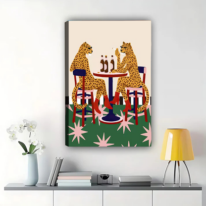 Leopards Having Drinks Wall Art - Retro Cocktail Hour Print