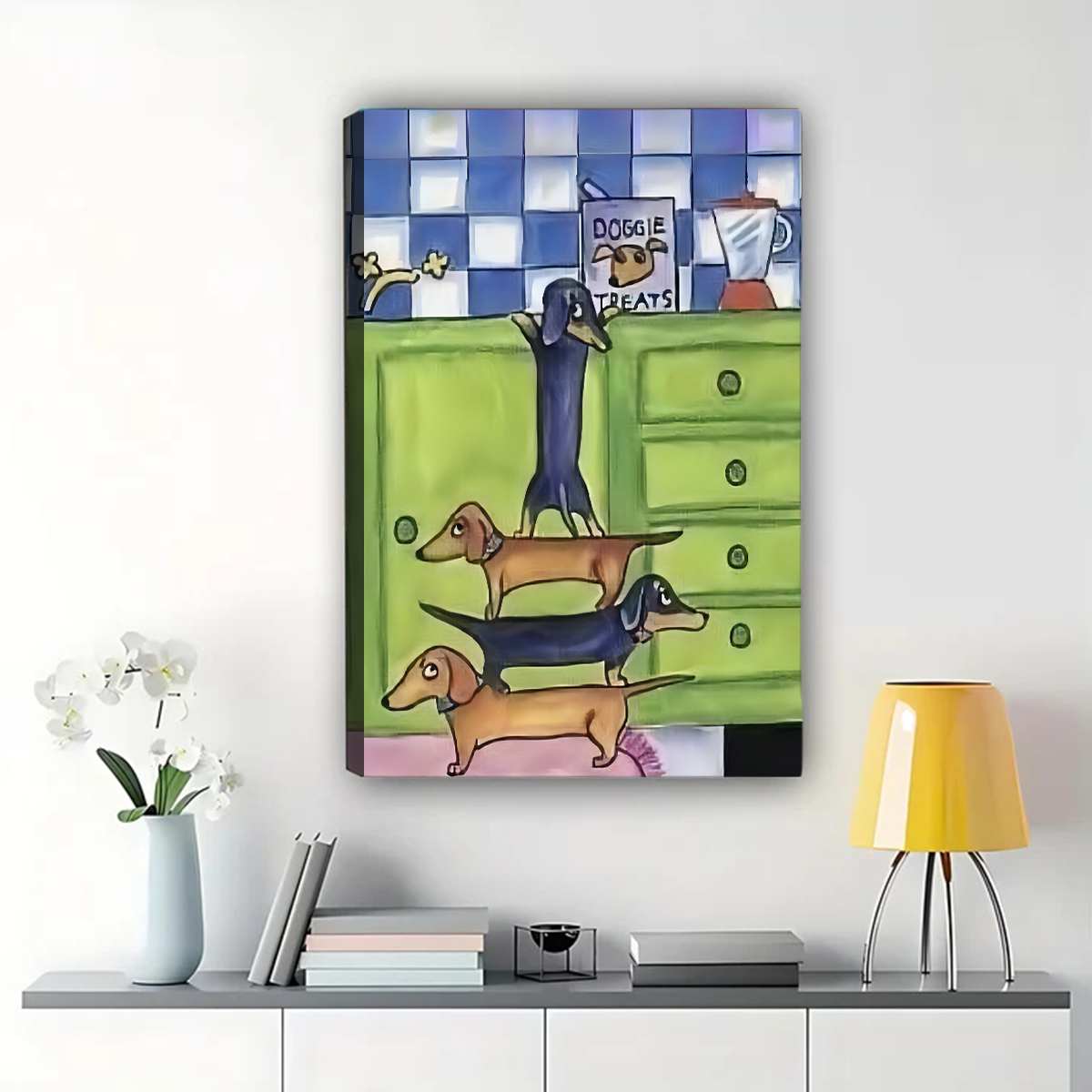 Dachshund Kitchen Stack Wall Art - Funny Dog Print