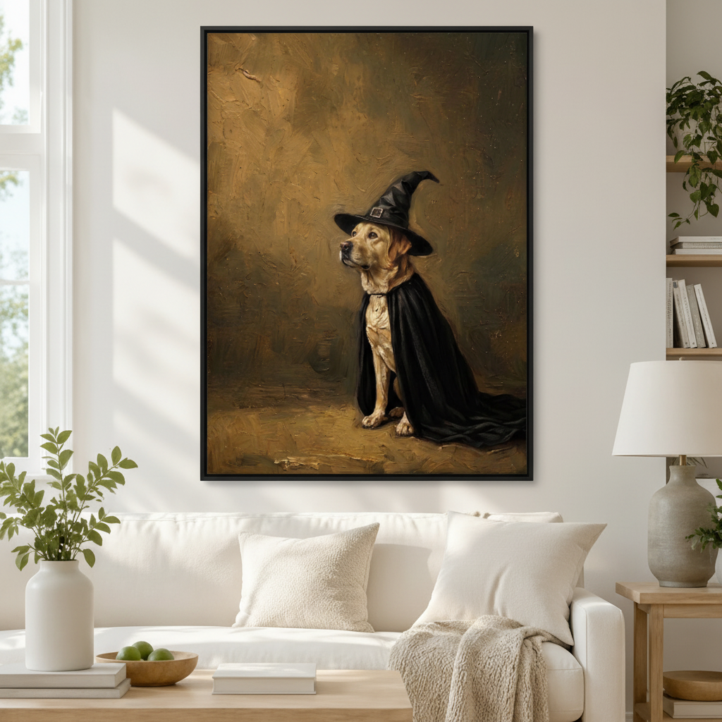 Labrador Witch Hat Black Cape Portrait Canvas Print